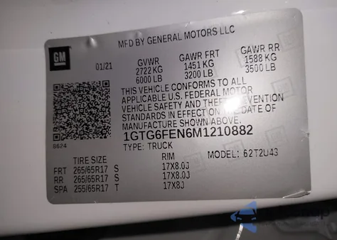 2021 GMC Canyon 4Wd Long Box At4 - Cloth z USA, uszkodzony, nr VIN 1GTG6FEN6M1210882